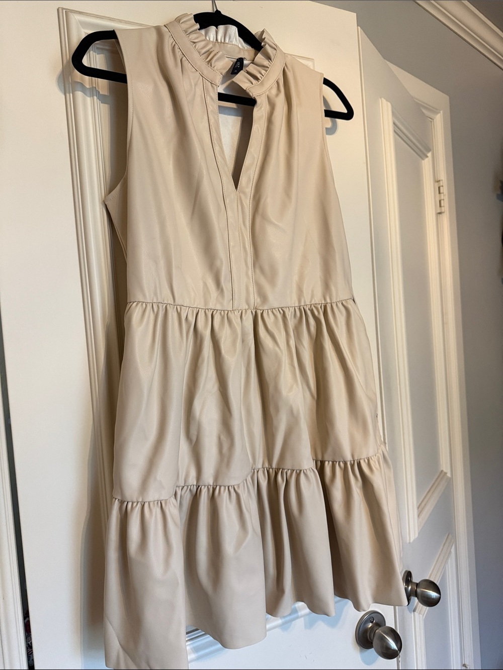 Fate Soft Cream Ruffled Faux-Leather Dress